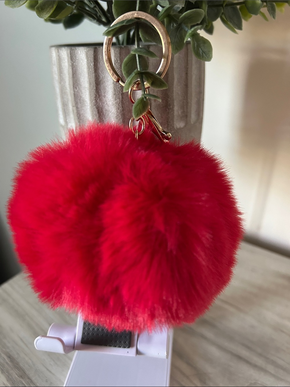 Red Faux Fur Pom Keychain Bag Charm NIP